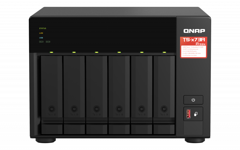 NAS QNAP 673A 6-Bay, CPU AMD Ryzen V1000 series V1500B 4C/8T 2.2 GHz, RAM 8GB (1x 8GB) DDR4 (2 x SODIMM slots, max. 64GB total,