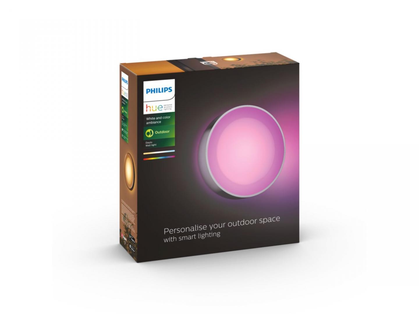 Aplica LED RGB pentru exterior Philips Hue Daylo, 15W (80W), 1050 lm, lumina alba si color (2000-6500K), IP44, 220x76mm, Inox