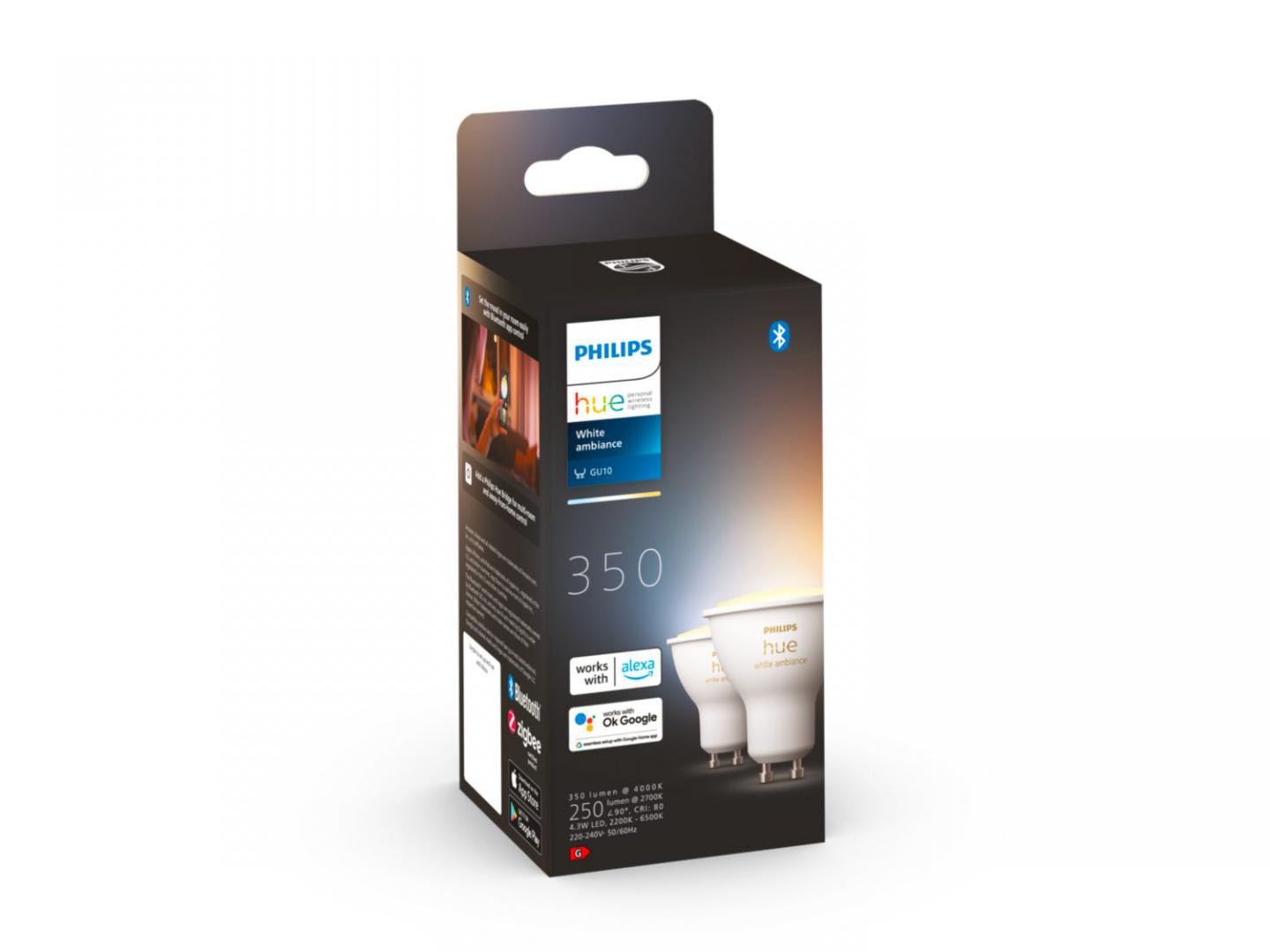 2 Becuri LED inteligente Philips Hue Spot, Bluetooth, GU10, 5W (35W), 350 lm, lumina alba (2200-6500K)