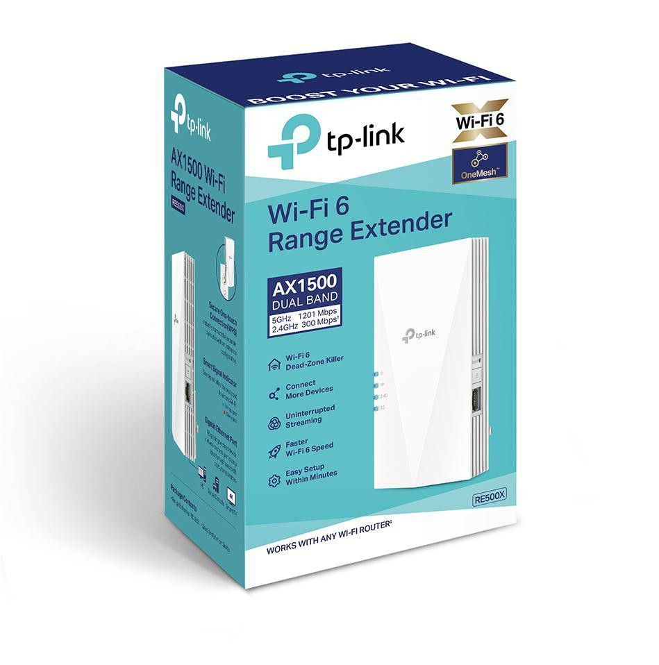 TP-link AX1500 Wi-Fi Range Extender, RE500X, 1 Port Ethernet Gigabit, 2 Antene interne, Standarde Wireless, IEEE 802.11a/n/ac/ax