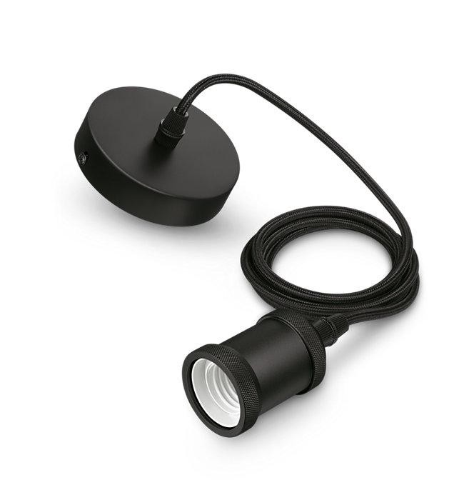 Pendul Philips Modern Black, E27, max. 40W, textil/Metal, IP20, Ø169mm, cablu 2m