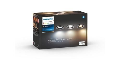 3 Spoturi LED incastrate Philips Hue Milliskin, Bluetooth, GU10, 3x5W (50W), 1050 lm, lumina alba (2200-6500K), IP20, 9cm, Argin