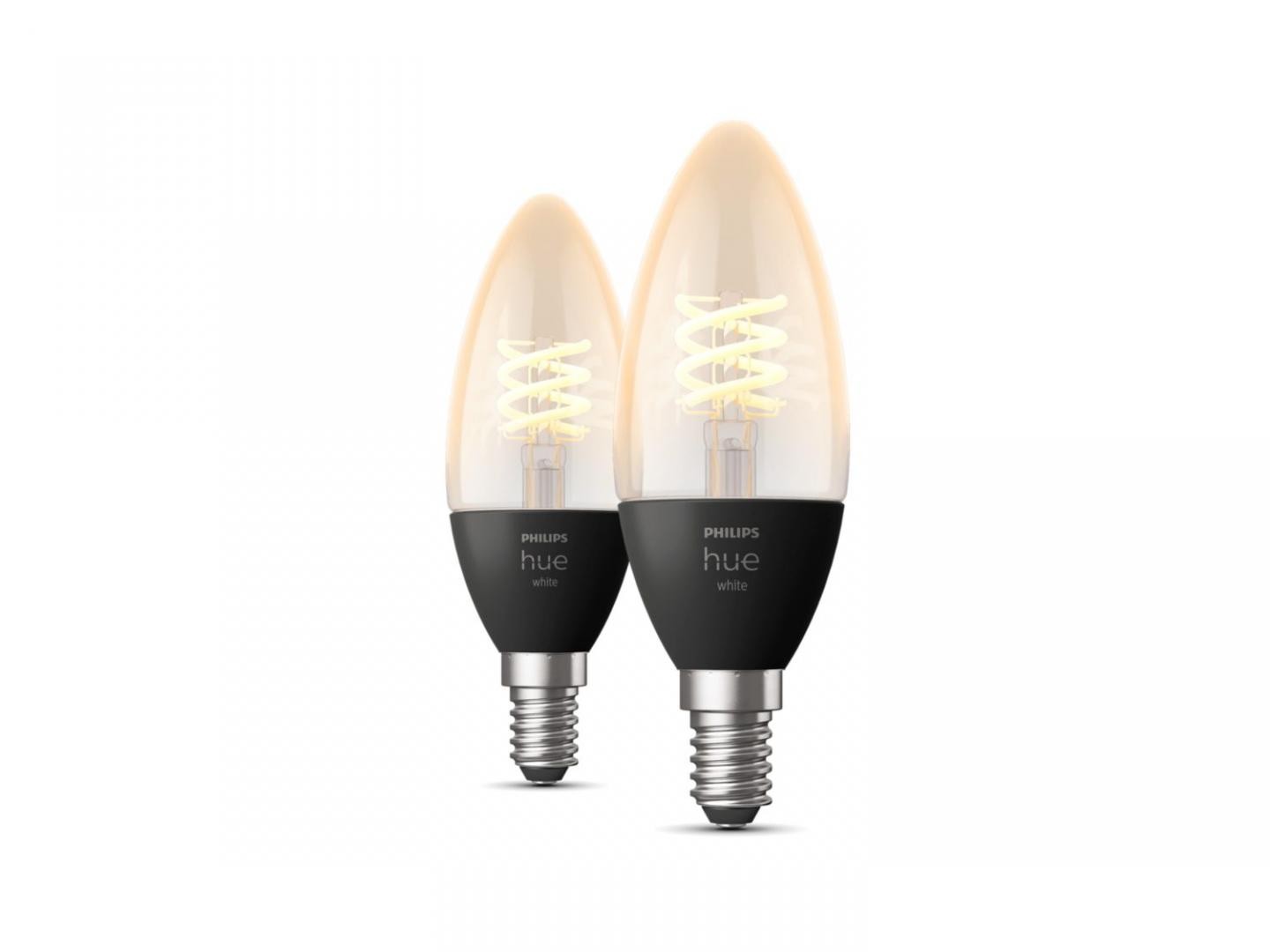 2 Becuri LED inteligente Philips Hue B39, Bluetooth, E14, 4.5W (28W), 300 lm, lumina calda (2100K), cu filament