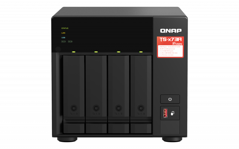 NAS QNAP 473A 4-Bay, CPU AMD Ryzen V1000 series V1500B 4C/8T 2.2 GHz, RAM 8GB (1x 8GB) DDR4 (2 x SODIMM slots, max. 64GB total,