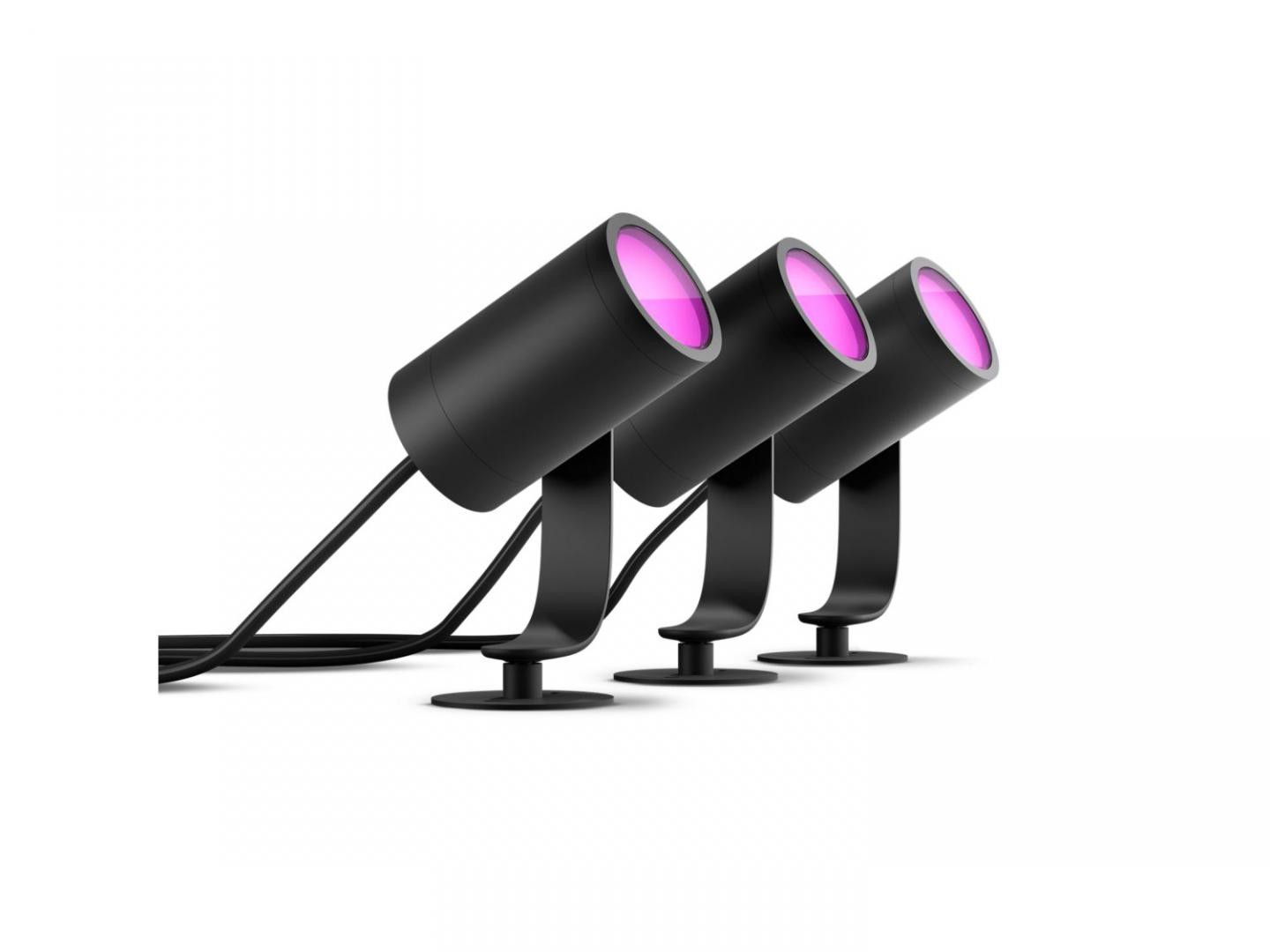 3 Spoturi LED RGB pentru exterior cu spike Philips Hue Lily, 3x8W (3x49W), 3x600 lm, lumina alba si color (2000-6500K), IP65, 70