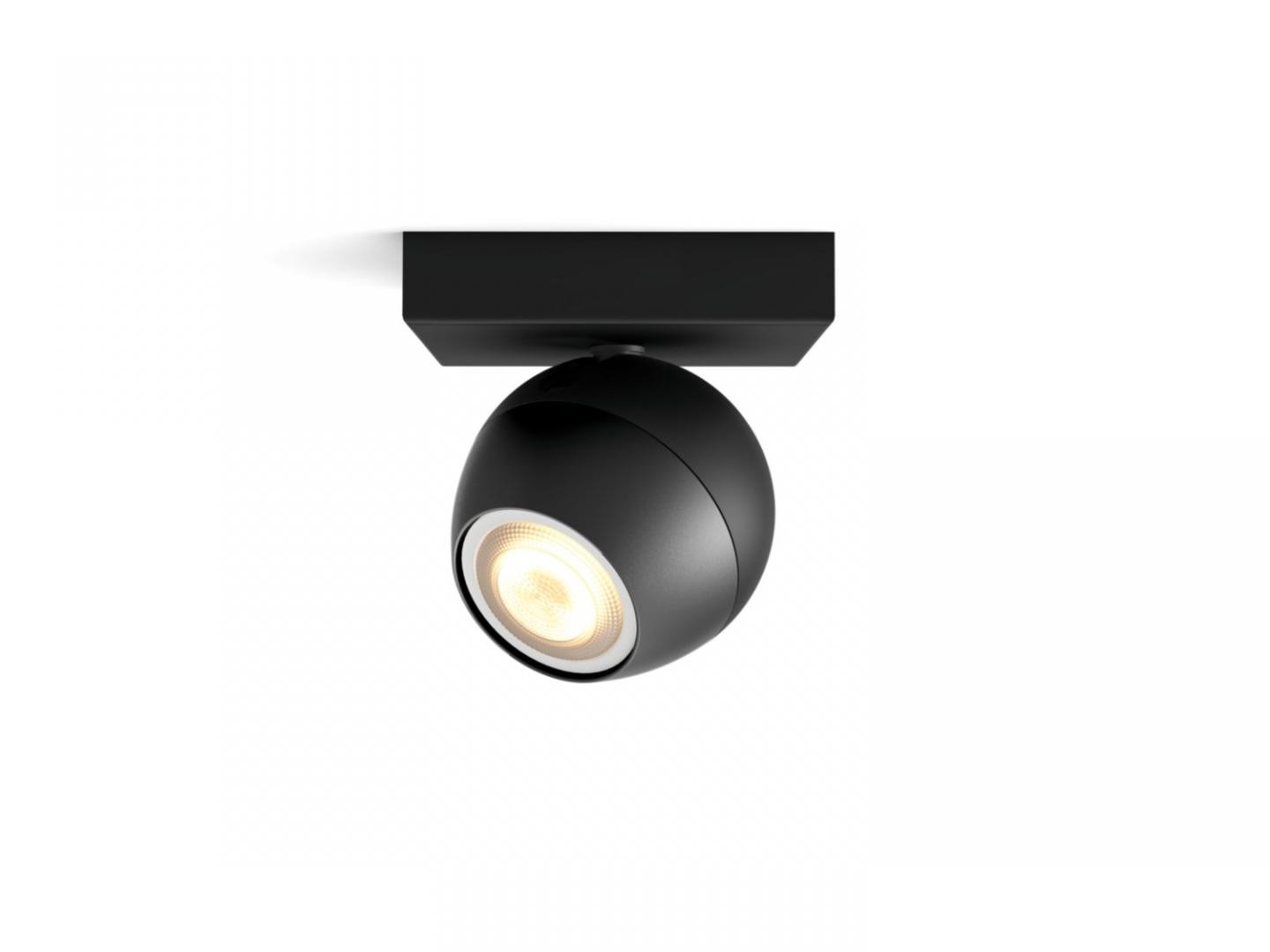 Spot LED Philips Hue Buckram, Bluetooth, GU10, 5W (50W), 350 lm, lumina alba (2200-6500K), IP20, 10.2cm, Metal, Negru, Intrerupa