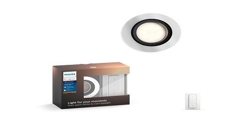 Spot LED incastrat Philips Hue Milliskin, Bluetooth, GU10, 5.5W (25W),250 lm, lumina alba (2200-6500K), IP20, 9cm, Argintiu, Int