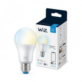 Bec LED inteligent WiZ Connected Whites A60, Wi-Fi, E27, 8W (60W), 806 lm, lumina alba (2700-6500K), compatibil Google Assistant