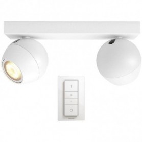 Spot LED Dublu Philips Hue Buckram, Bluetooth, 2xGU10, 2x5W, 700 lm, lumina alba (2200-6500K), IP20, 25.2x8.2cm, Metal, Alb, Int