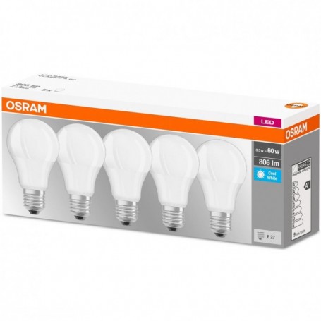 5 Becuri LED Osram Base Classic A, E27, 8.5W (60W), 806 lm, luminaneutra(4000K)