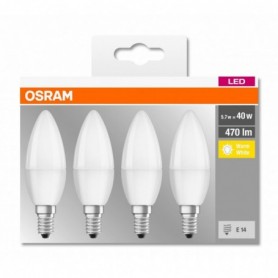4 Becuri LED Osram Base Classic B, E14, 4.9W (40W), 470 lm, lumina calda (2700K)