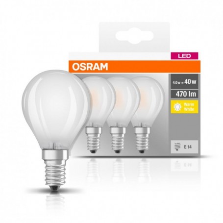 3 Becuri LED Osram Base Classic P, E14, 4W (40W), 470 lm, lumina calda(2700K), semi-transparent