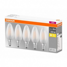 5 Becuri LED Osram Base Classic B, E14, 4W (40W), 470 lm, lumina calda (2700K), semi-transparent