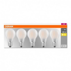 5 Becuri LED Osram Base Classic A, E27, 7W (60W), 806 lm, luminacalda(2700K), semi-transparent