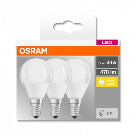 3 Becuri LED Osram Base Classic B, E14, 4.9W (40W), 470 lm, lumina calda (2700K)