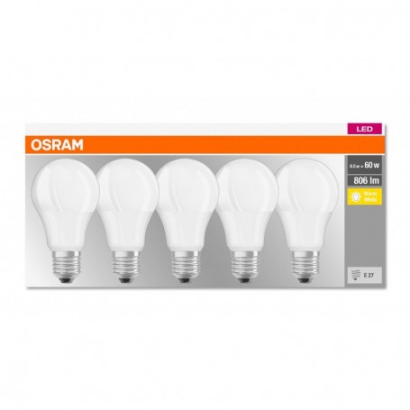 5 Becuri LED Osram Base Classic A, E27, 8.5W (60W), 806 lm ,luminacalda(2700K)