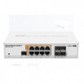 MikroTik Cloud Router Switch 112-8P-4S-IN with QCA8511 400Mhz CPU, 128MBRAM, 8xGigabit LAN with PoE-out, 4xSFP, RouterOS L5, des