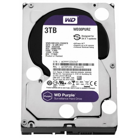 HDD Surveillance WD Purple, 3TB, 5400RPM, SATA III