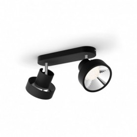 Spot LED Dublu Philips Bukko, 2x4.3W, 800 lm, intensitate variabila ,lumina calda (2200-2700K), IP20, 17x36.6x11cm, Metal, Negru
