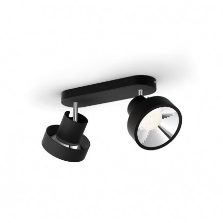 Spot LED Dublu Philips Bukko, 2x4.3W, 800 lm, intensitate variabila ,lumina calda (2200-2700K), IP20, 17x36.6x11cm, Metal, Negru