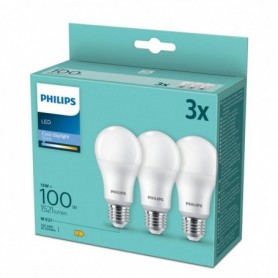 3 Becuri LED Philips A67, E27, 13W (100W), 1521 lm, lumina rece (6500K), mat