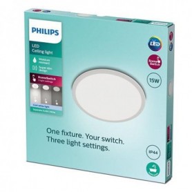 Plafoniera LED Philips Superslim CL550, 3 trepte de intensitate, 15W, 1500 lm, lumina neutra (4000K), IP44, 25cm, Alb