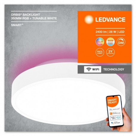 Plafoniera LED RGB inteligenta Ledvance SMART+ Wifi Orbis Backlight 350, 28W, 2400 lm, lumina alba si color (3000-6500K), IP20, 