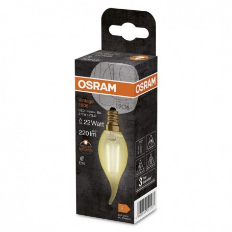 Bec LED Osram Vintage 1906 CLAS BA, E14, 2.5W (22W), 220 lm, luminacalda(2400K), cu filament