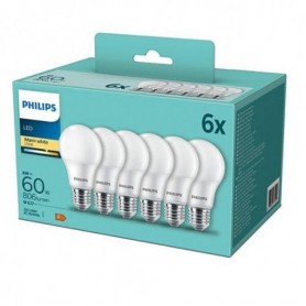 Set 6x bec LED Philips E27, 8W(60W), 220-240V, lumina alba calda 2700K, 806 lumeni, durata de viata 15.000 de ore, clasa energet