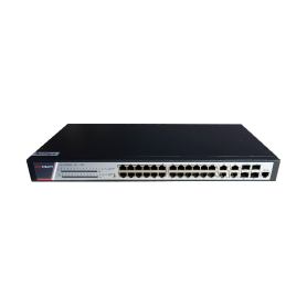 Switch 24 porturi POE Gigabit, Hikvision DS-3E2528P(B)(O-STD), Full Managed, 24  x Gigabit Poe electrical ports si 4 x Gigabit c