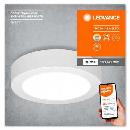 Panou LED inteligent Ledvance Smart+ WiFi ORBIS ROUND DOWNLIGHT SURFACE, 12W, 1250 lm, lumina alba (3000-6500K), dimabila, IP20,