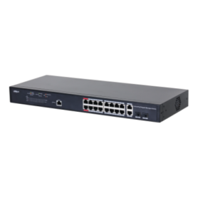 Dahua Managed Switch 18 porturi, 16 porturi POE, Gigabit, Port 1-16:16 × 10M/100M/1000MBase-T (PoE), Port 17-18:2 × 10M/100M/100