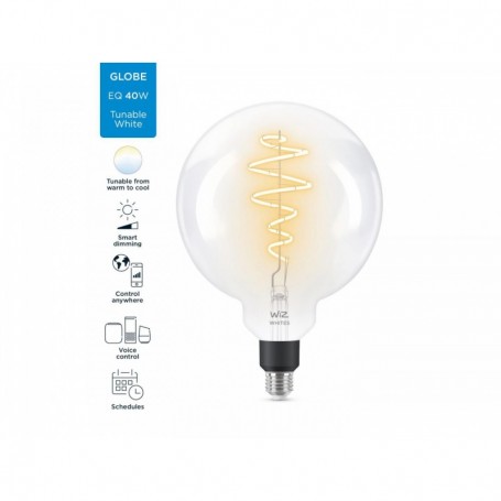 Bec LED inteligent vintage (decorativ) WiZ Connected Filament ClearG200, Wi-Fi, E27, 6.5W (40W), 470 lm, lumina alba (2700-6500K