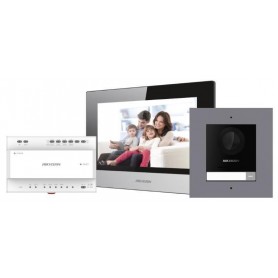 Kit videointerfon IP Hikvision DS-KIS702, conexiune pe 2 fire, pentru o singura familie, componenta kit: post exterior DS-KD8003