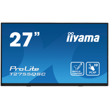 IIYAMA Monitor LED T2755QSC-B1  27” Optical Bonded PCAP 10pt IPS Edge to edge glass 2560 x 1440 @75Hz 400 cd/m² HDMI DP USB Hub 