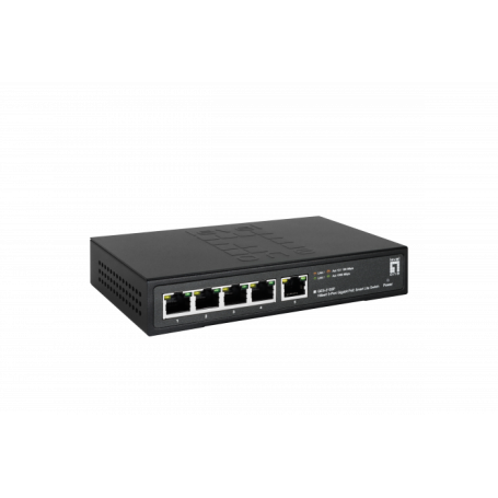 LevelOne GES-2105P Hilbert 5-Port Gigabit PoE Smart Lite Switch, 802.3at/af PoE,  4 PoE Outputs, 60W PoE Power Budget , 160 x 95