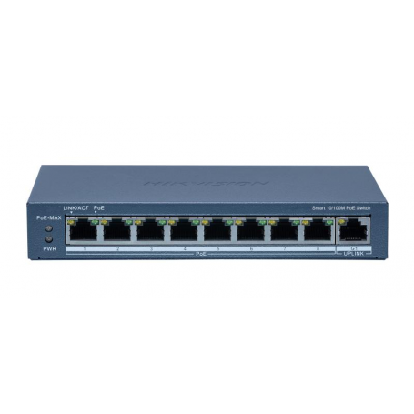 Switch 8 porturi POE Hikvision DS-3E1309P-EI(B), Smart Managed, 8 × 10/100M PoE ports,1 × Gigabit RJ45 port, PoE power budget 11