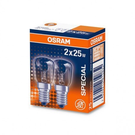 2 Becuri incandescente pentru cuptor Osram T26, E14, 25W, 160 lm, luminacalda (2700K), clasa energetica G