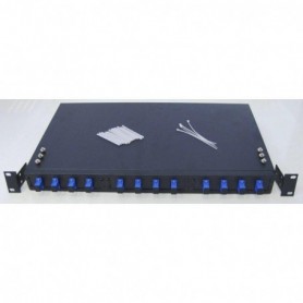 Patch panel optic ODF 19"/1U, echipat frontal cu 12 adaptori simplex SC/PC, 4 suporti intrare cabluri in spate, echipat cu caset