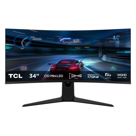 Monitor TCL 34" 34R83Q, Curvature: 1500R, Diagonal (inch): 34, Diagonal (cm): 86, Aspect ratio: 21:9, Panel: QD-Mini LED, Resolu