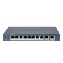 Switch PoE Hikvision DS-3E0310P-E/M(B): 8 × 10/100 Mbps PoE port, and 2 × Gigabit RJ45 port, PoE standard: IEEE 802.3afIEEE 802.