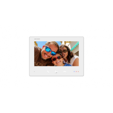 Monitor video interfon color Hikvision DS-KH7300EY-TE2/WH, 7-inch Colorful TFT screen, rezolutie: 1024 × 600, 3 butoane, 10/100 