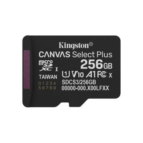 MicroSDXC Kingston, 256GB, Canvas Select Plus, Clasa 10 UHS-I Performance,U1, V10