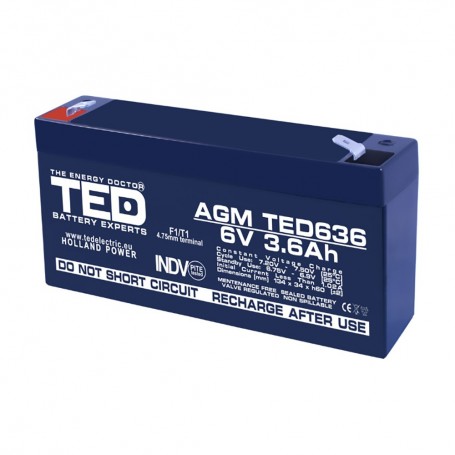 Baterii si acumulatori BATERIE AGM TED636F1 6V 3.6Ah TED