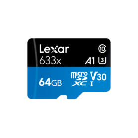 LEXAR 64GB High-Performance 633x microSDXC UHS-I, up to 100MB/s read 45MB/s write C10 A1 V30 U3, Global EAN: 843367119684