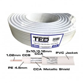 Cablu coaxial 75 ohm RG6 Tri-shield CCS + tresa CCA