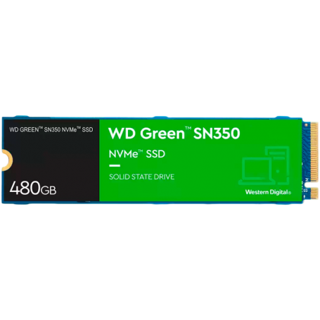 SSD WD Green SN350 480GB M.2 2280 PCIe Gen3 x3 NVMe TLC, Read/Write: 2400/1650 MBps, IOPS 250K/170K, TBW: 60
