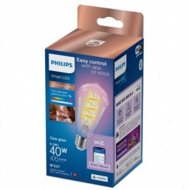 Bec LED RGB inteligent Philips Filament Bulb Clear ST64, Wi-Fi, E27, 6.3W (40W), 470 lm, lumina alba si color (2200-6500K)