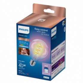 Bec LED RGB inteligent Philips Filament Globe G95, Wi-Fi, E27, 6.3W (40W), 470 lm, lumina alba si color (2200-6500K)