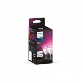 2 Becuri LED RGB inteligente Philips Hue P45, Bluetooth, E14, 5.1W, 470 lm, lumina alba si color (2000-6500K)